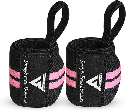 Weight Lifting Wrist Wraps – 18” Cotton Wrist Support with Thumb Loop – Gym Straps for Workout Powerlifting Weightlifting Fitness Strength Training, Stiff Wrist Straps