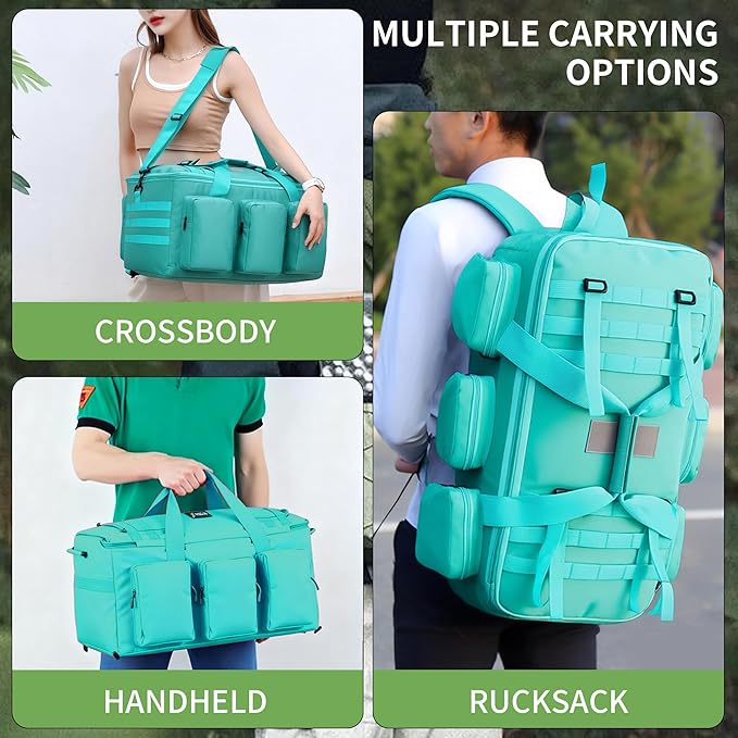 3 In 1 Military Duffel Bag 50L Gym Bag for Men Convertible Weekender Backpack for Sports Travel Basketball (50L-LakeBlue)