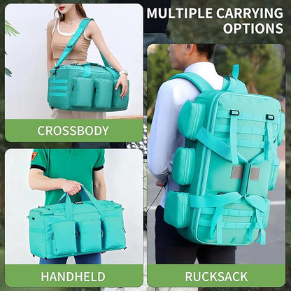 3 In 1 Military Duffel Bag 50L Gym Bag for Men Convertible Weekender Backpack for Sports Travel Basketball (50L-LakeBlue)