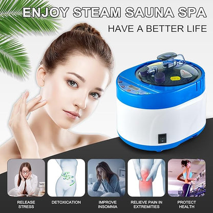 ZONEMEL Personal Portable Steam Sauna, Full Size Sauna Tent, 1500 Watt 4 Liter Steamer with Remote Control, Timer, Portable Sauna Chair for Home Saunas (L 33.8" x W 33.8" x H 65.7", Blue Border)