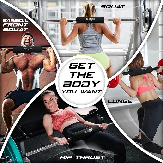 Yes4All Ergonomic Foam Bar Pad, Olympic Barbell Squat & Neck Pad for Squats, Hip Thrusts & Weight Lifting Bar