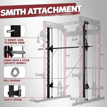 RitFit M1 Pro Smith Machine with Cable Crossover System, Multi-Function Squat Rack Power Cage for Home Gym, Power Rack and Packages