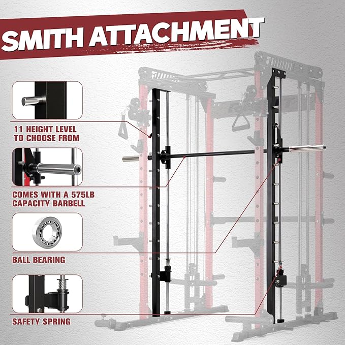 RitFit M1 Pro Smith Machine with Cable Crossover System, Multi-Function Squat Rack Power Cage for Home Gym, Power Rack and Packages