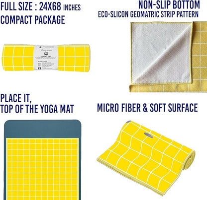 Private Island Hot Yoga Beach Mat Towel Non Slip Recycling Microfiber Quick Dry Compact Sand Water Sports Gym Picnic Blanket Outdoor Camping 24”x68” (YELLOWBROWNY, Large)