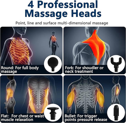 Massage Gun with Upgraded Extension Handle, Back Massager for Pain Relief Deep Tissue, Muscles/Neck/Shoulders/Waist/Legs Massager with 4 Massage Heads & 6 Speed Levels & 3 Massage Modes