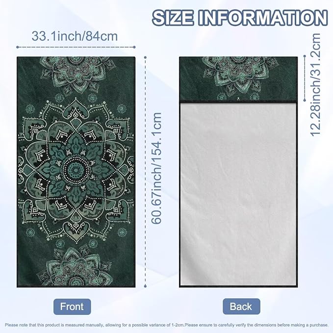 Bulopur Green Boho Mandala Car Seat Towel Cover After Gym Workout Running Swimming Boho Automotive Accessories for Girly Women Non-Slip Sweating Car Seat Cover