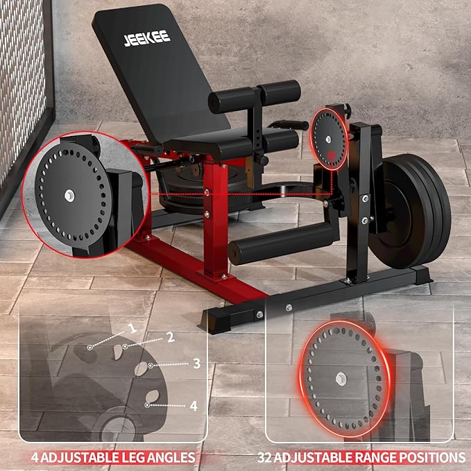 JEEKEE 6-in-1 Leg Extension and Curl Machine, Adjustable Leg Workout Machine for Lower Body Training, 700LB Capacity Plate Loaded Leg Developer for Quads, Hamstrings & Glutes, Home Gym Equipment