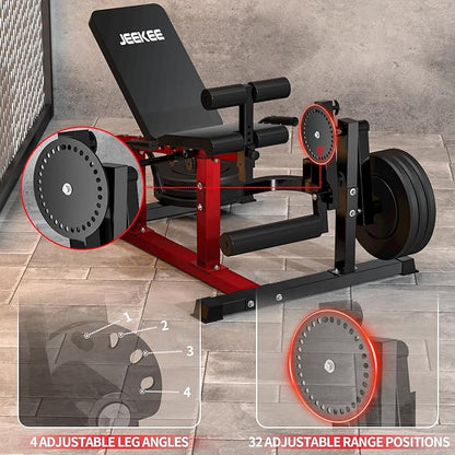 JEEKEE 6-in-1 Leg Extension and Curl Machine, Adjustable Leg Workout Machine for Lower Body Training, 700LB Capacity Plate Loaded Leg Developer for Quads, Hamstrings & Glutes, Home Gym Equipment