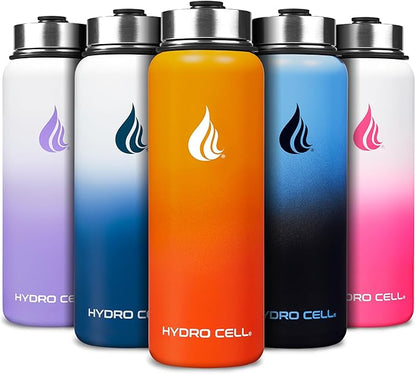 HYDRO CELL Stainless Steel Insulated Water Bottle with Straw - For Cold & Hot Drinks - Metal Vacuum Flask with Screw Cap and Modern Leakproof Sport Thermos for Adults (Red/Orange 40oz)
