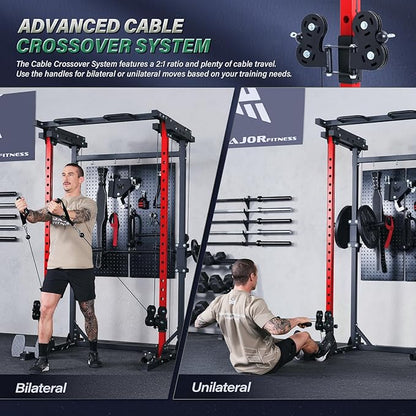 MAJOR FITNESS Drone3 Power Rack, 2500lbs Multi-Function Home Gym Squat Rack with Dual Pulley System, Pull-Up Bar & J-Hooks, Heavy-Duty Steel Frame for Maximum Stability & Strength Training
