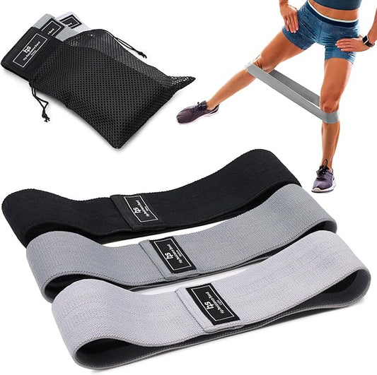 Healthsmart Fabric Resistance Bands, Targets Abs, Glutes, Quads, Calves, Hamstrings, 3 Bands with Variable Resistance Levels, Minimum 15lbs and Maxes at 70lbs, Travel Case & Exercises Included