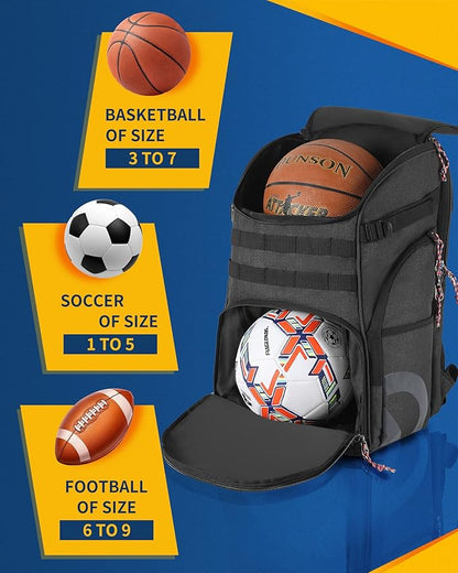 TRAILKICKER Basketball Bag Backpack with Ball Holder Multi-Sport Backpack for Soccer Volleyball Football Baseball Helmet
