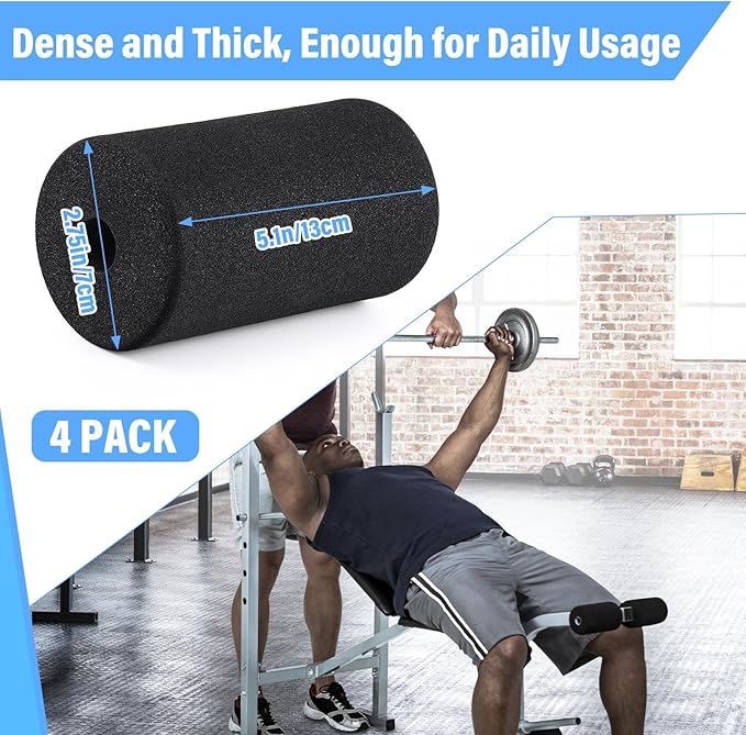 Deekin 4 Pcs Foam Foot Pad Rollers Buffer Tube Cover for Exercise Machine Home Gym Equipment Replacement Pads for Leg Extension Weight Bench Inversion Table(0.87 x 2.75 x 5.1 Inches)