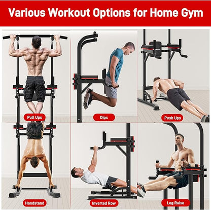 Outdoor Basic Power Tower, Pull Up Bar and Dip Station for Home Gym, 1400LBS Weight Capacity, Adjustable Height, Heavy Duty Steel Frame for Calisthenics, Strength Training Fitness Equipment