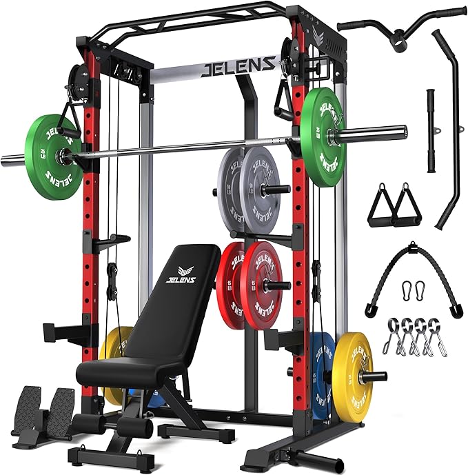 C21 Power Cage, 2000LBS Multi-Function Power Rack with Independent Dual Pulley System, All-in-One Squat Rack for Cable Crossover, Home Gym Workout Machine