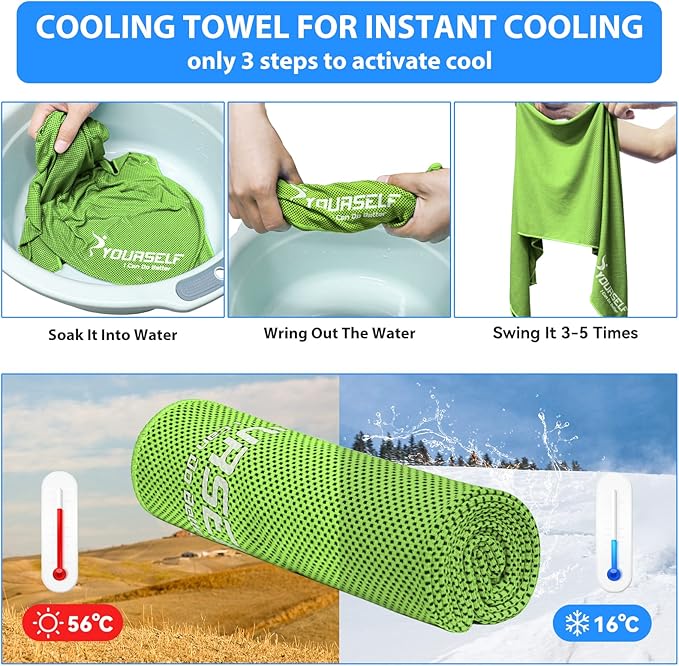 SYOURSELF Cooling Towel, Cooling Towels for Neck,40" x 12"Ice Towel for Instant Cooling Relief, Soft Breathable Chilly Towel, Perfect Yoga, Golf, Sports, Gym, Workout, Athletes Towel (1PC-Green)