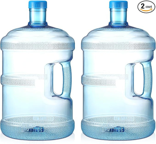 Bokon 2 Pieces gallon water jugs Round Plastic Water Bottle with Handle Screw Cap Reusable Large Capacity Bottle for Camping Outdoor Travel Gym Use