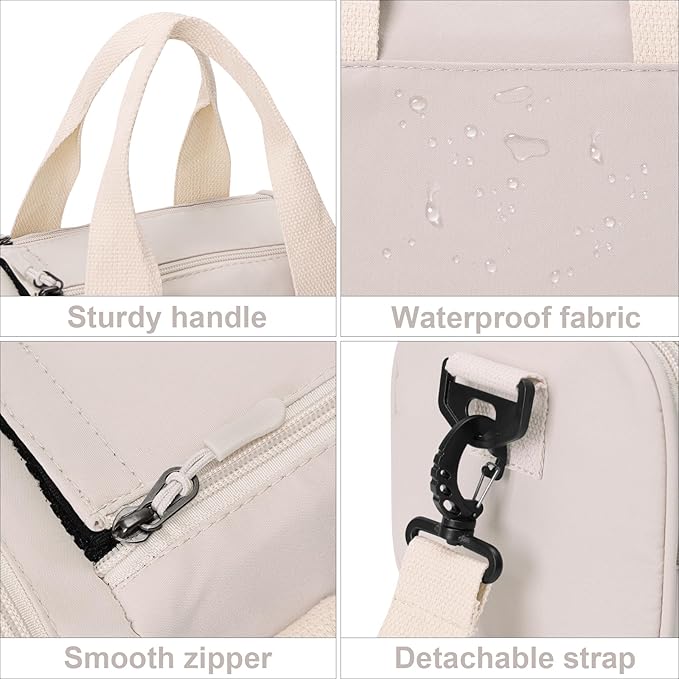 Mini Small Crossbody Bag Gym Bag for Women Men, Cute Small Duffle Bag Aesthetic Sports Handbag, Waterproof Gym Tote Bag Portable Fitness Shoulder Bag for Sports Travel (Beige-a)