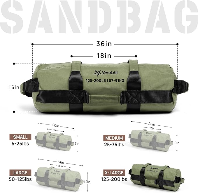 Yes4All Sandbags for Working Out, Adjustable Sand Bags for Weight Training with Handles, Multiple Colors & Sizes 5-200lbs