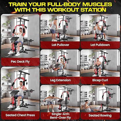 OPPSDECOR Home Gym Equipment, Multifunctional Workout Station with Pulley System, All in One Adjustable Exercise Equipment with LAT Pulldown & Chest Press & PEC Deck Fly & Leg Extension & Rowing