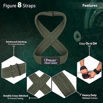 Figure 8 Lifting Strap- Strongman 10-14" Deadlift Straps- True Grip Support & Heavy Duty Wrist Straps for Weightlifting Women Men- Hand Straps for Weight Lifting Figure 8 Straps for Gym Workout