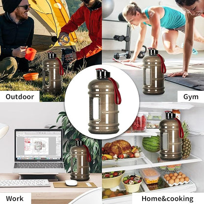 TOOFEEL 2.2L Half Gallon Water Bottle BPA Free - Ideal for Gym, Big Water Jug, Reusable Sports Bottle with Measurements Marked Drink Container (74oz Clear Black Water Bottles)