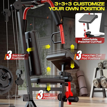 OPPSDECOR Home Gym Equipment, Multifunctional Workout Station with Pulley System, All in One Adjustable Exercise Equipment with LAT Pulldown & Chest Press & PEC Deck Fly & Leg Extension & Rowing