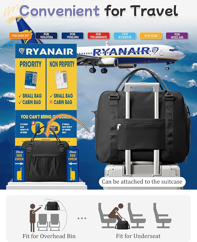 Large Duffle Bag for Travel with Shoe Compartment, Puffer Weekender Bags for Women Travel Tote Carry on Duffel Bag for Airplanes, Personal Item Bag Gym Bag Women, Black