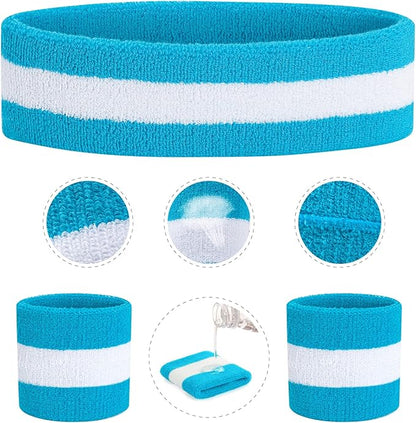 ONUPGO Sweatband Set Sports Headband Wristband Set Sweatbands Terry Cloth Wristband Wrist Sweatband Headbands Moisture Wicking Sweat Absorbing Head Band