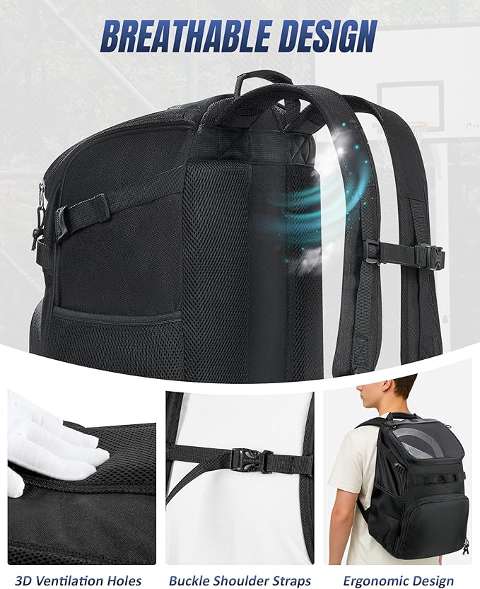 TRAILKICKER Basketball Bag Backpack with Ball Holder Multi-Sport Backpack for Soccer Volleyball Football Baseball Helmet