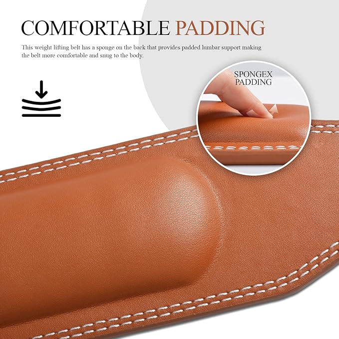 10 Adjustable Holes Genuine Leather Weightlifting Belt, 4”& 6”Width, Double Prong Power Belt for Gym Bodybuilding, weightlifting, powerlifting, squats and deadlifts
