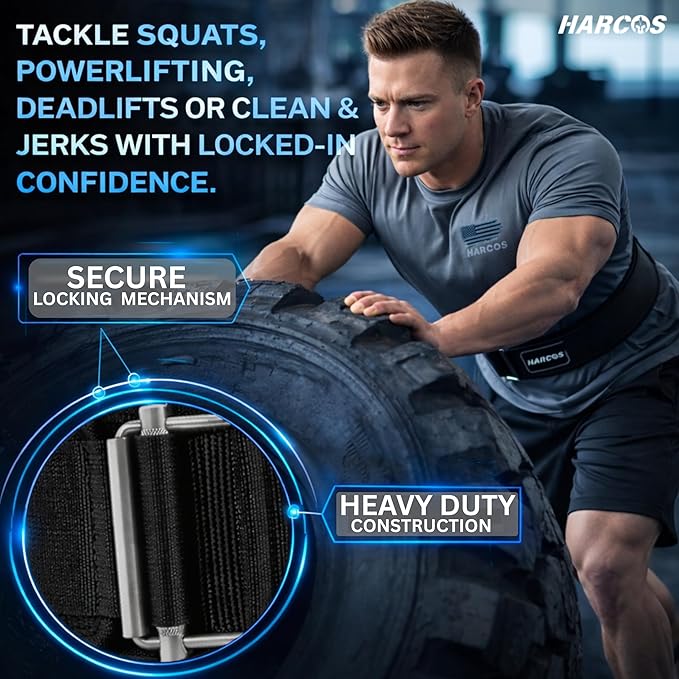 HARCOS Auto-Lock Weight Lifting Belt – 4” Premium Nylon Gym Belt for Squats, Deadlifts & Olympic Lifting – Adjustable Core Support Belt for Men & Women