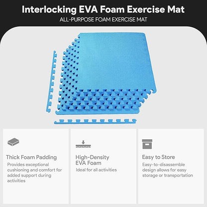 BalanceFrom Puzzle Exercise Mat 1/2" Thick, EVA Interlocking Foam Floor Tiles for Home Gym, Mat for Home Workout Equipment, Floor Padding for Kids, Multiple Sizes and Colors