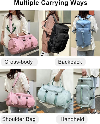 ZUEVI 3 In 1 Backpack Travel Duffle Bag for Men Women with Wet Pocket and Shoe Compartment Waterproof Gym Backpacks for Weekender Sports Training Yoga (Light Blue)
