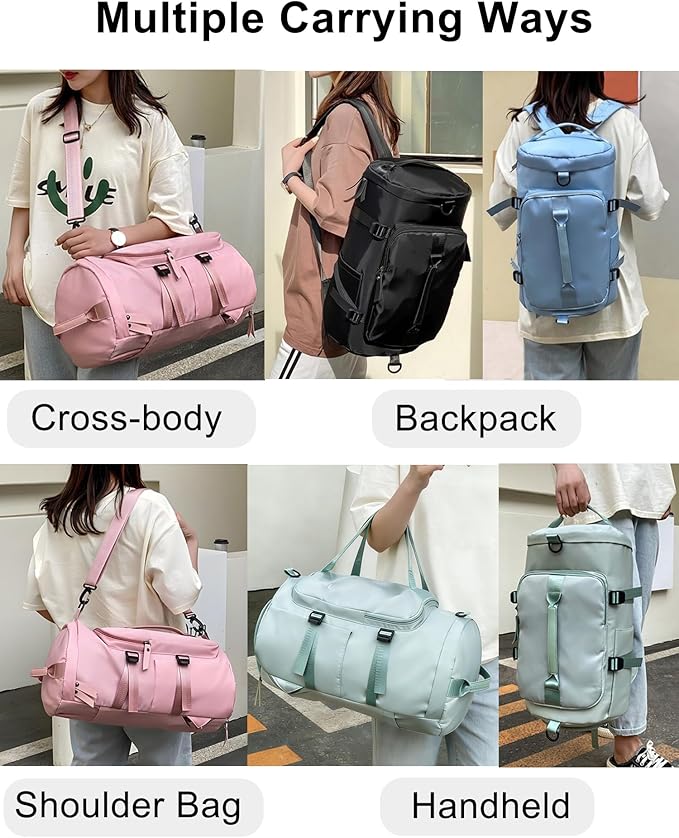 ZUEVI 3 In 1 Backpack Travel Duffle Bag for Men Women with Wet Pocket and Shoe Compartment Waterproof Gym Backpacks for Weekender Sports Training Yoga (Pink)