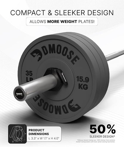 DMoose Fitness Barbell Clips 2 Inch (Pair) - Quick Release Olympic Barbell Clamps & Collars with Anti Slip TPR Grip for Secure Weightlifting and Powerlifting - Weight Clips for Bars at Home or Gym