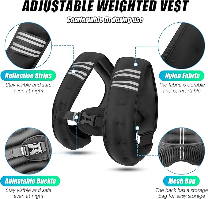 Weighted Vest Men or Women - 6lb/8lb/12lb/16lb/20lb/25lb/30lb Weights with Reflective Stripe, Weighted vest for Workout Equipment for Strength Training Night Running