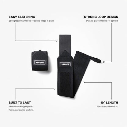 UPPPER Wrist Wraps for Weightlifting – 19" Lifting Wrist Support with Thumb Loop for Bench Press, Powerlifting, and Gym Workouts for Men & Women | Premium Fitness Gear