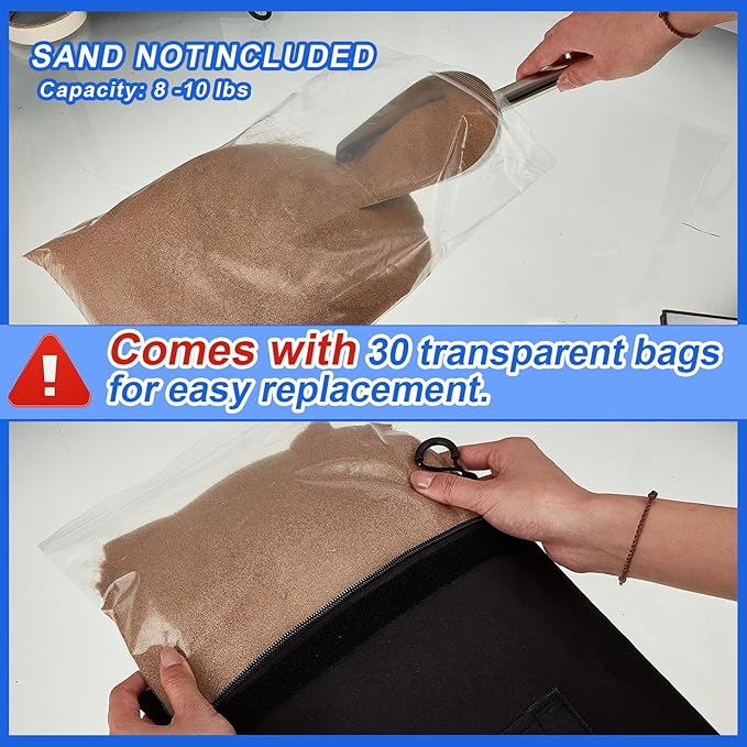 Sports Net Sandbags with PE Leak Proof Transparent Bags Weighted Anchors Bag Sport Sandbags for Stability Baseball Nets Hockey Golf Football Nets Soccer Goals and More(45 Pcs,Black)