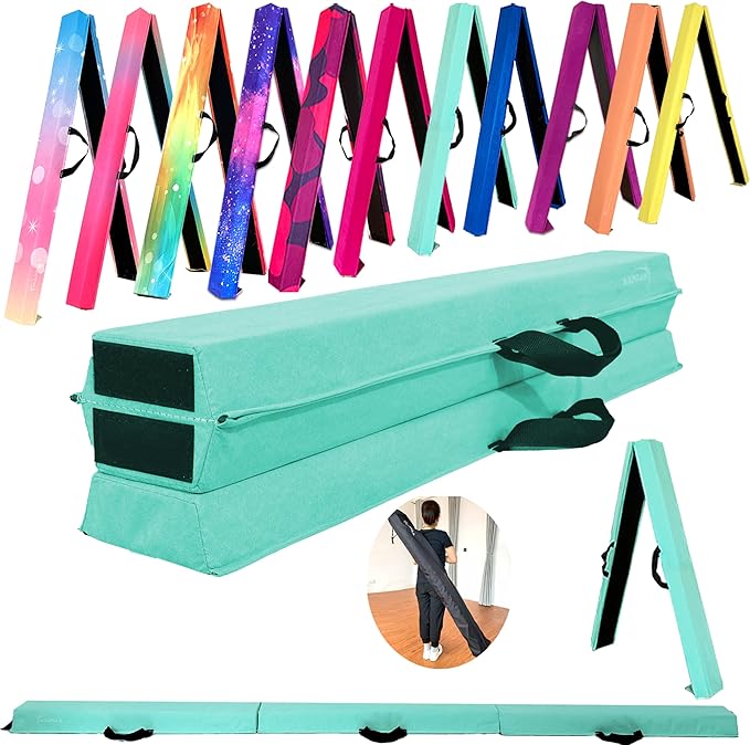 MARFULA 6 FT / 8 FT / 9 FT Folding Gymnastics Beam Foam Balance Floor Beam - Extra Firm - Suede Cover - Anti Slip Bottom with Carry Bag for Kids/Adults Home Use