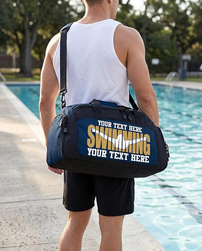 Personalized Swim Team Duffel Bag with Custom Name – Waterproof Swimming Gear Bag for Youth & Adults – Large Pool Bag with Shoe Compartment & Wet Pocket