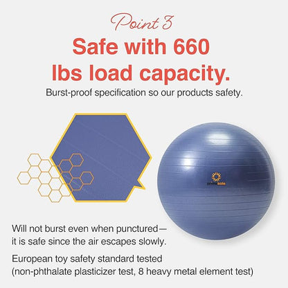 Primasole Exercise Ball for Balance Stability Fitness Workout Yoga Pilates at Home Office & Gym Birthing Ball for Pregnancy, Office Ball Chair