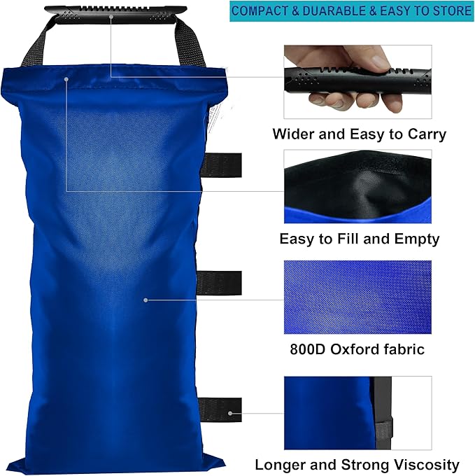 SANWAY 120 LBS (Unfilled) Sand Bags for Canopy Weights, Windproof-Portable and Durable to Secure Tents, Canopies, and Umbrellas-Blue