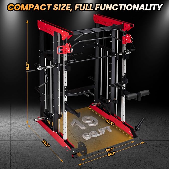 Power Cage SmithMachine - 3600 LBS Light Commercial Grade Squat Rack with Cable Crossover, All-in-One Power Rack with Weight Rack for Home Gym Equipment