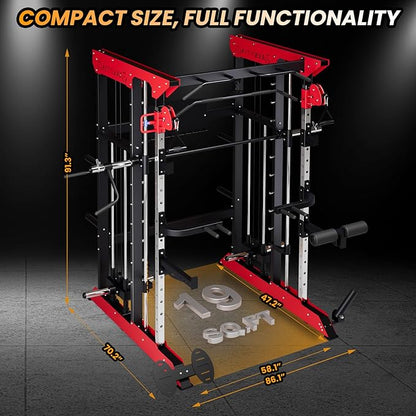 Power Cage SmithMachine - 3600 LBS Light Commercial Grade Squat Rack with Cable Crossover, All-in-One Power Rack with Weight Rack for Home Gym Equipment