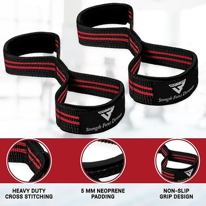 Weight Lifting Straps Figure 8, Anti Slip Strap with cuffs wrist Support for Gym Workout Deadlift Powerlifting Bodybuilding Weightlifting, Fitness Strength Training, Hand Bar Grip for Men