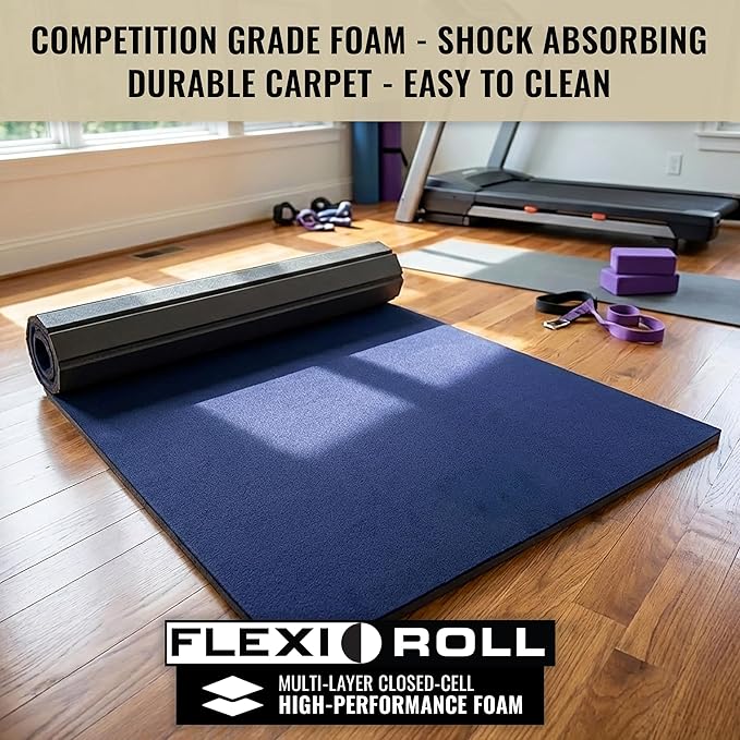 Dollamur 5'x10'x1-3/8" Gymnastics Mat, Carpeted Mat for Tumbling and Cheerleading, FLEXI-Roll®