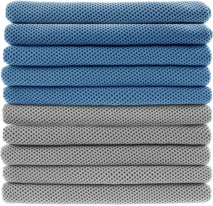 Peicees 10 Pack Microfiber Cooling Towels for Neck Sports Gym Workout Cooling Towel, 40x12 Inches Fast Drying Super Absorbent Compact Lightweight for Climbing Camping Travel Beach