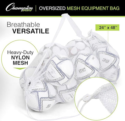 Champion Sports Mesh Equipment Bag – Heavy-Duty Nylon Drawstring Bag with Lock & ID Tag, Breathable Storage Sack for Balls, Swim Gear, Laundry & Toys, Multiple Sizes & Colors