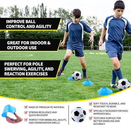 2 Set Kids Soccer Goals for Backyard with Training Equipment, Portable Foldable Practice Nets with Ball, Dice & Mat, Cones, Air Pump and Carry Bag for Toddler Youth Outdoor Sports Game